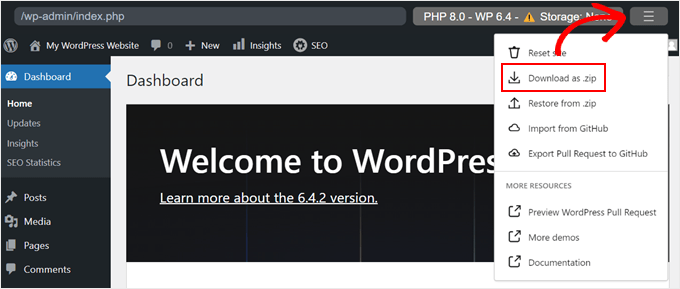 Downloading a WordPress Playground file