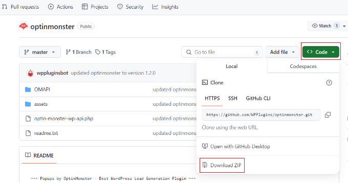 Download zip file for plugin