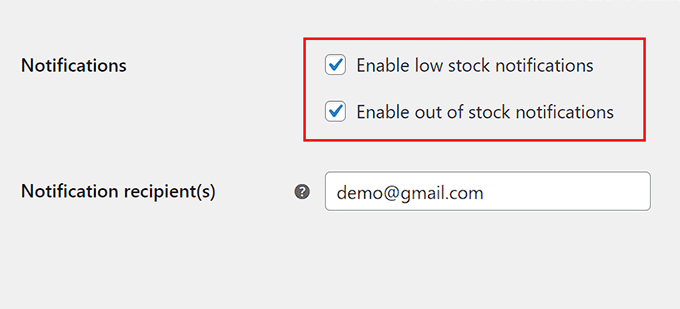 Enable low stock and out of stock notifications for your products
