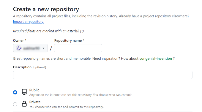 Enter a name for new repo