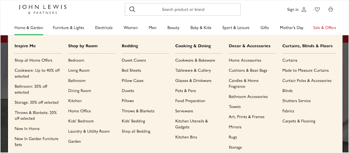 An example of an eCommerce mega menu An example of an eCommerce mega menu