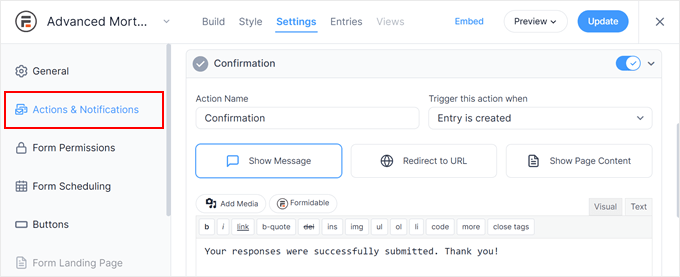 WebHostingExhibit formidable-forms-actions-notifications-min How to Add a Mortgage Calculator in WordPress (Step by Step)  