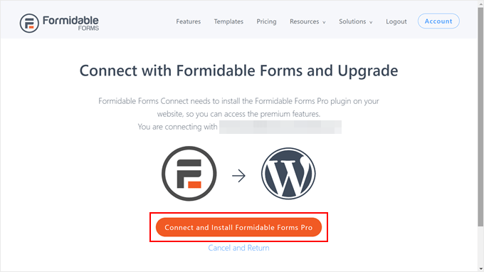 Connecting and installing Formidable Forms Pro on WordPress