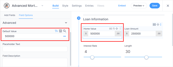 WebHostingExhibit formidable-forms-default-value-min How to Add a Mortgage Calculator in WordPress (Step by Step)  