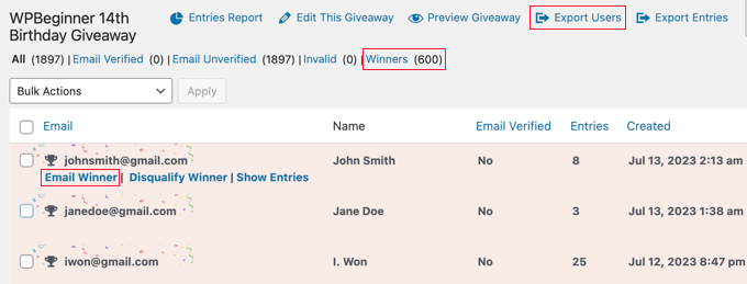 Emailing the Winner in RafflePress