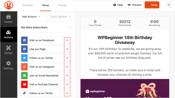 RafflePress Actions to Get More Subscribers