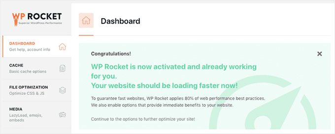 WP Rocket Is Activated and Working