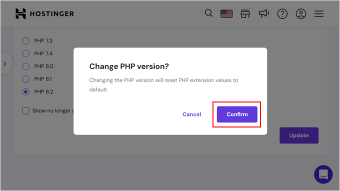 Confirming a PHP version update in WordPress