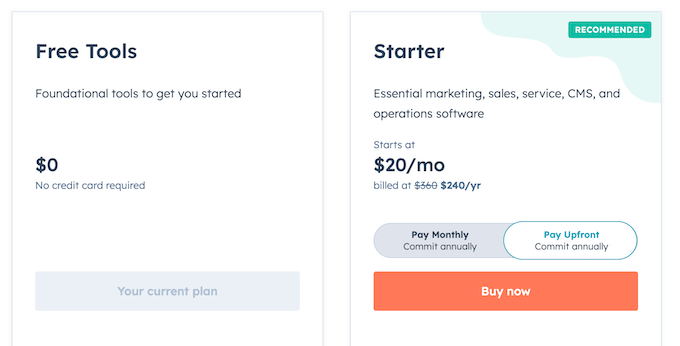 HubSpot's pricing plans