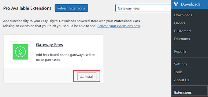 Install the EDD gateway fees extension