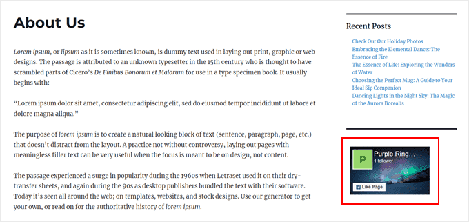 An example of what the Facebook Like Box widget looks like in the sidebar
