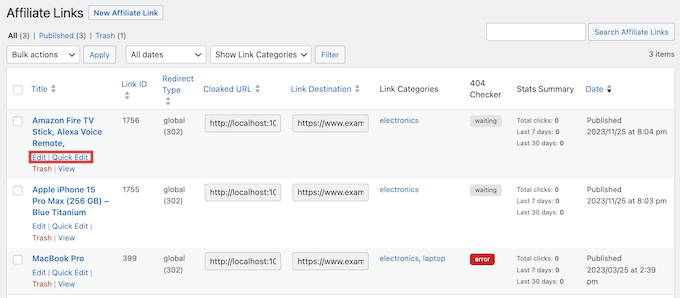 Managing affiliate links with ThirstyAffiliates