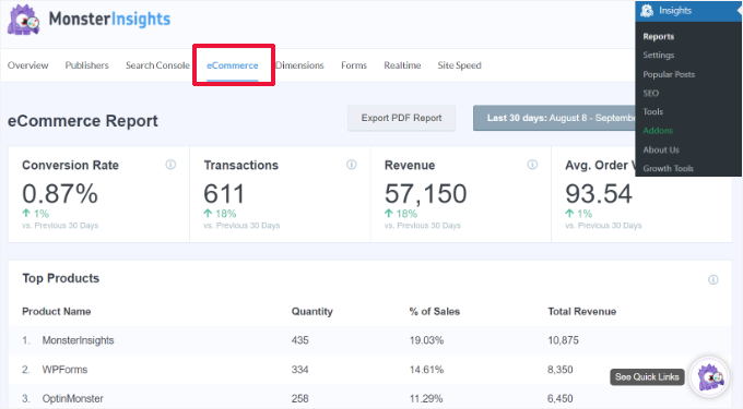 Viewing eCommerce reports Viewing eCommerce reports