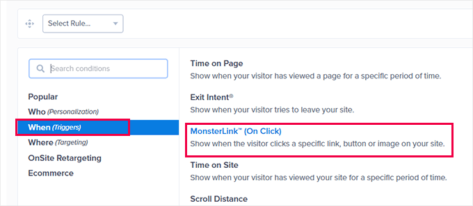 MonsterLink on Click trigger
