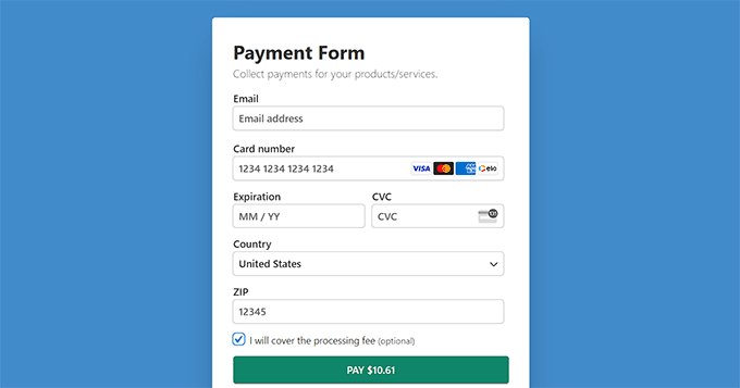 Payment form with fee recovery option