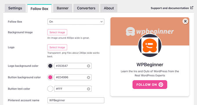 Creating a custom follow box for Pinterest
