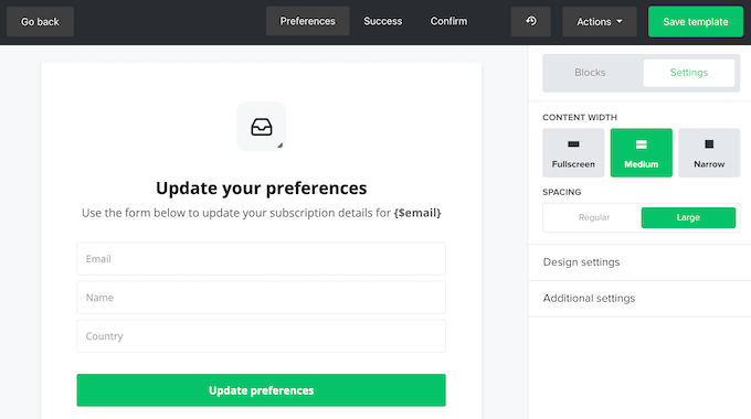 Allowing subscribers to change their email preferences 