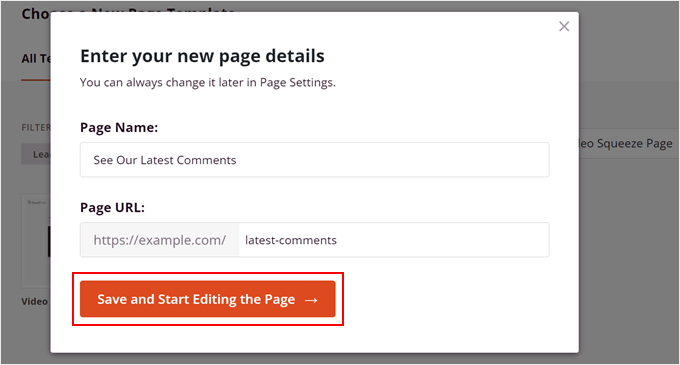 Enter a name for squeeze page