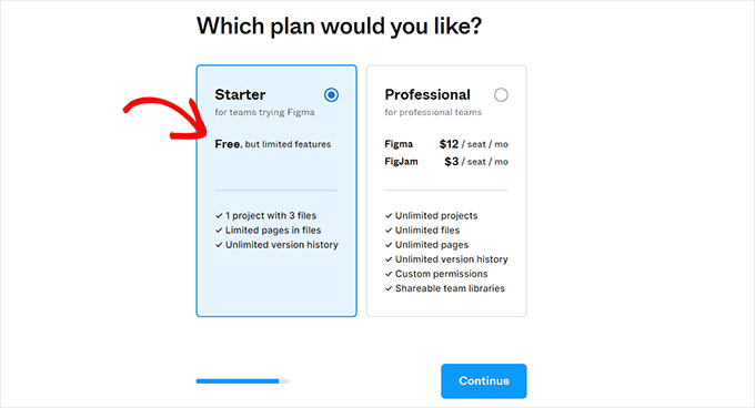 Select Figma free plan