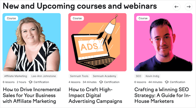 Semrush's online training webinars