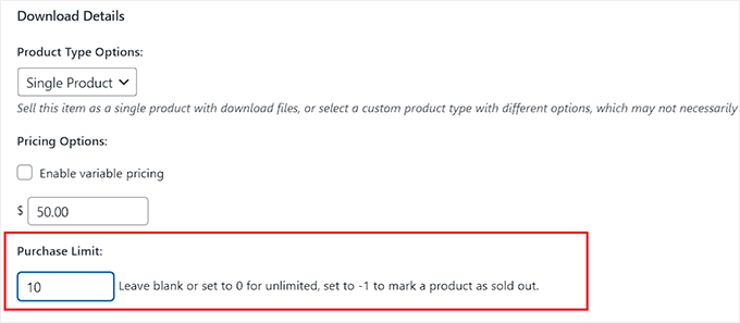 Set a purchase limit for your product