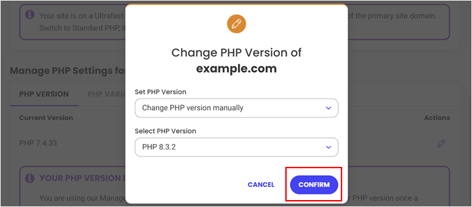 Changing the PHP version in SiteGround