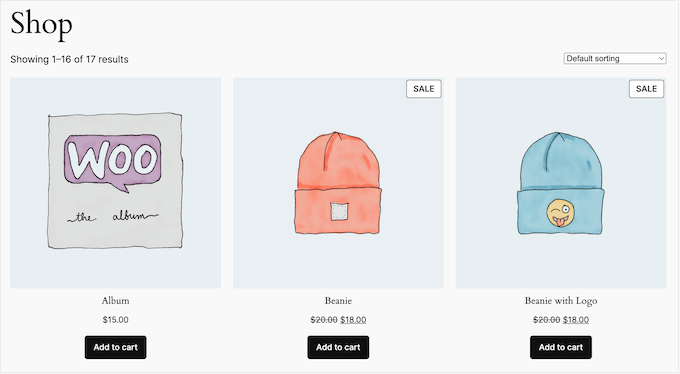 An example of an online store, created using WooCommerce