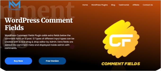 The landing page for the WordPress Comment Fields plugin