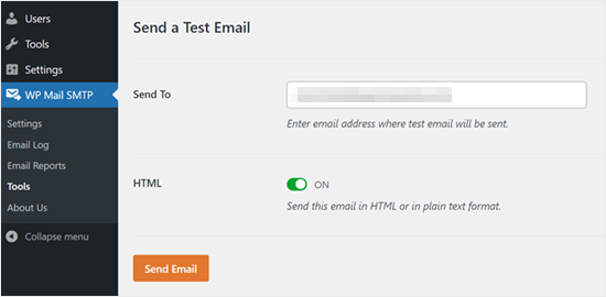 Sending a test email using WP Mail SMTP