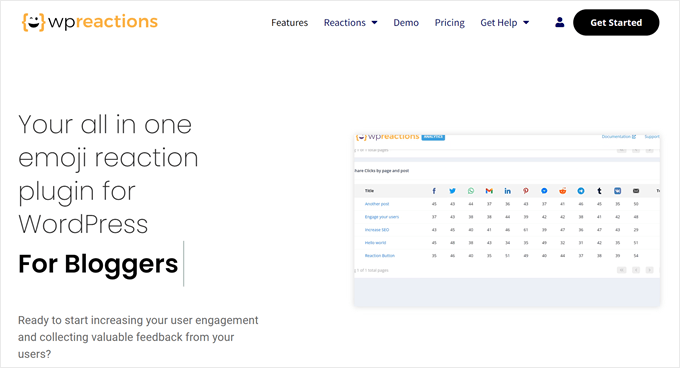 WP Reactions' homepage