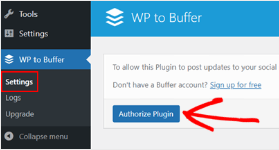 Authorizing the WordPress-Buffer connection