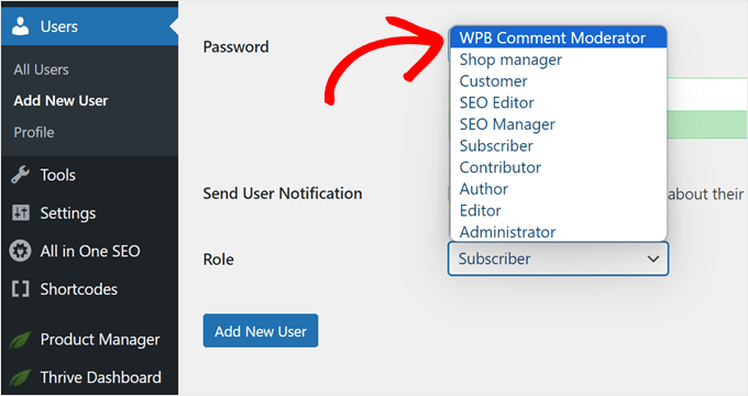WPB Comment Moderator role in WordPress admin