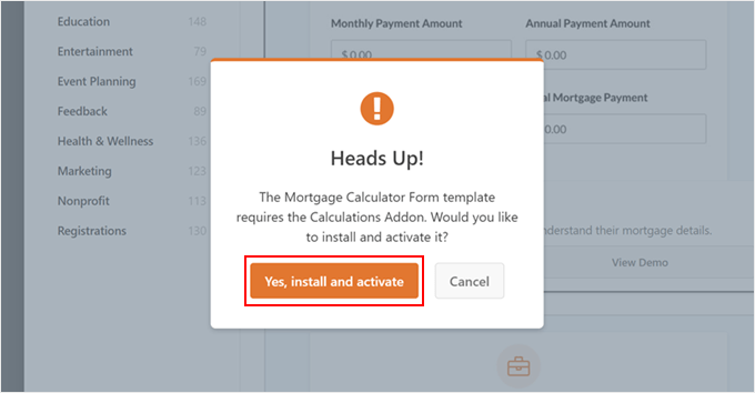 WebHostingExhibit wpforms-calculations-addon-install-activate-min How to Add a Mortgage Calculator in WordPress (Step by Step)  