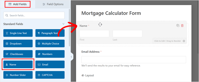 WebHostingExhibit wpforms-drag-drop-fields-min How to Add a Mortgage Calculator in WordPress (Step by Step)  