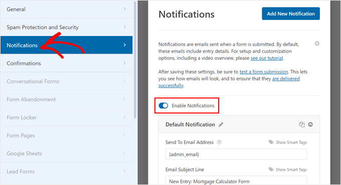 Enabling email notifications in WPForms