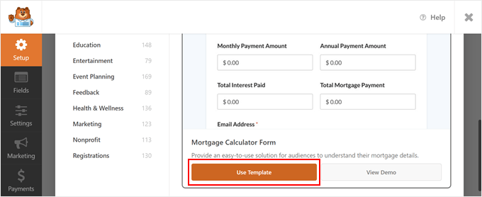WebHostingExhibit wpforms-use-template-min How to Add a Mortgage Calculator in WordPress (Step by Step)  