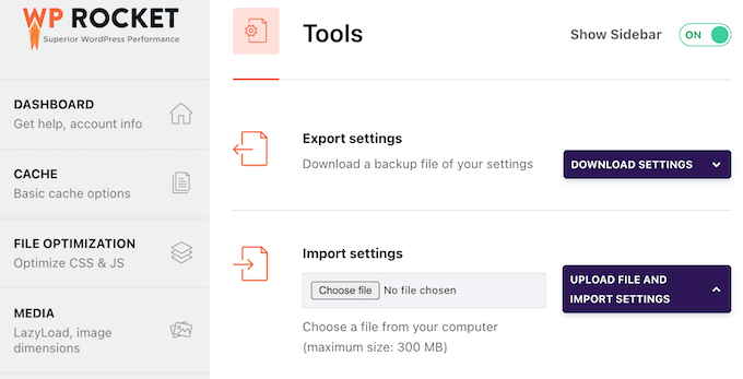 Importing and exporting WP Rocket settings