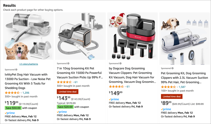 Exemplo de kit de tratamento para animais de estimação da Amazon