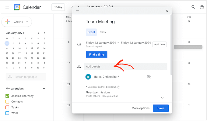 Adding guests to an online meeting