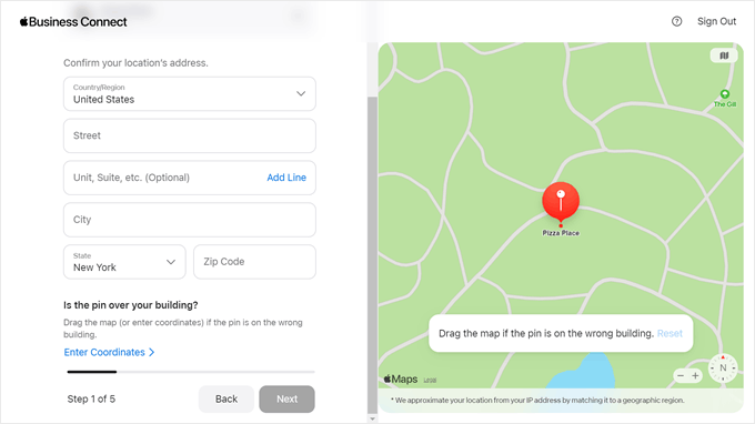 Inserting your business location in Apple Business Connect