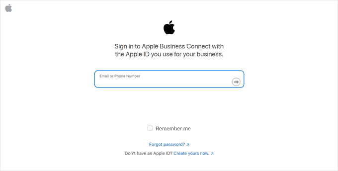 Signing in to Apple Business Connect