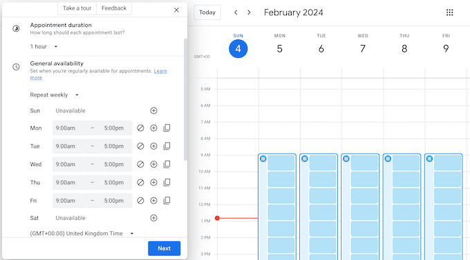 Creating an appointment booking page using Google Workspace