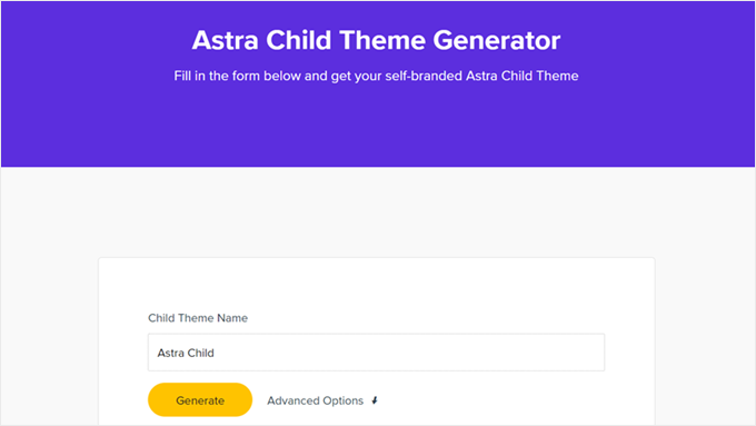 Astra Child Theme Generator website