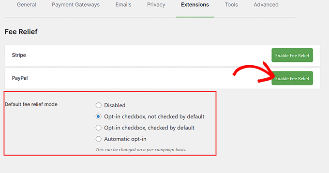 Choose a fee relief option according to your liking