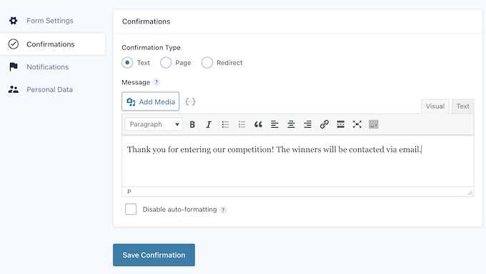 Showing custom form submission notifications 