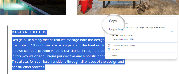 Copy the text from business profile site