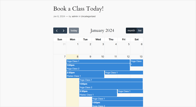 An example of a Google Calendar, embedded in a WordPress website