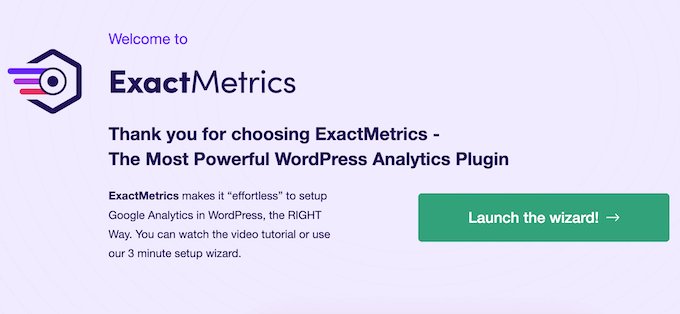 The ExactMetrics set up wizard