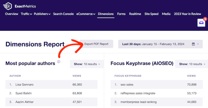 Exporting Google Analytics data from your WordPress dashboard