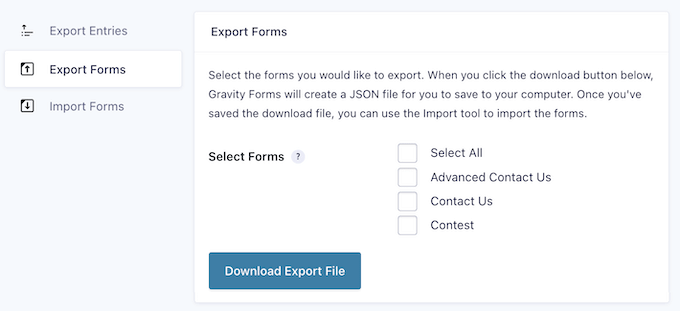 Exporting forms from a blog, website, or online marketplace
